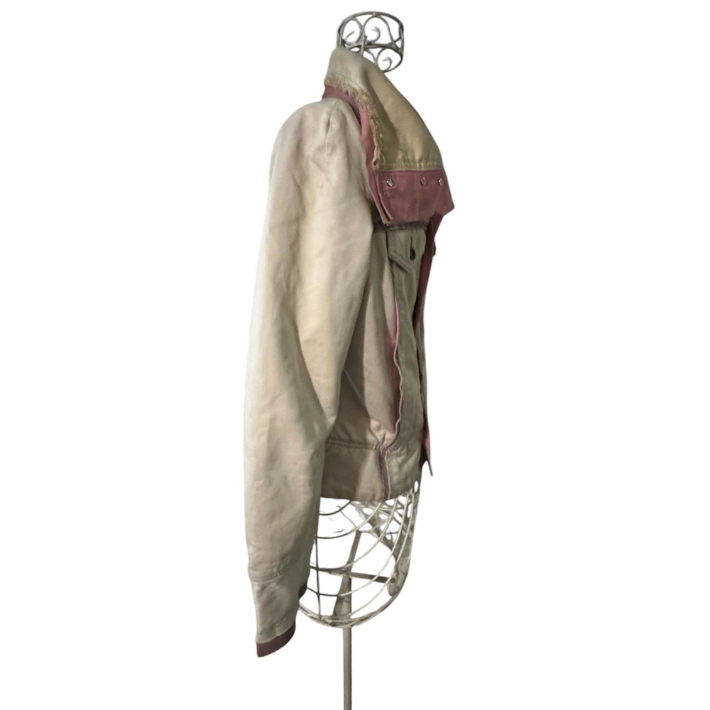 Vintage Diesel Womens Utility Jacket Tan Pink Raw Edge Cotton Distressed Size S - Picture 7 of 15